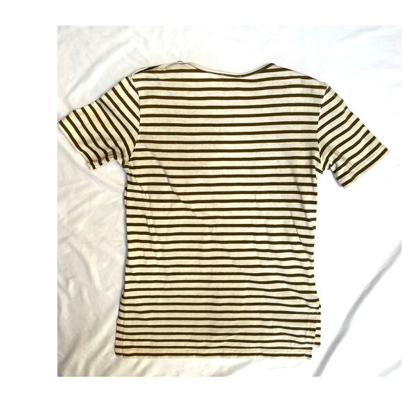 Carine Paris Cream Green Olive Striped Tee Top, Nautical Sailor, Small - Picture 3 of 4